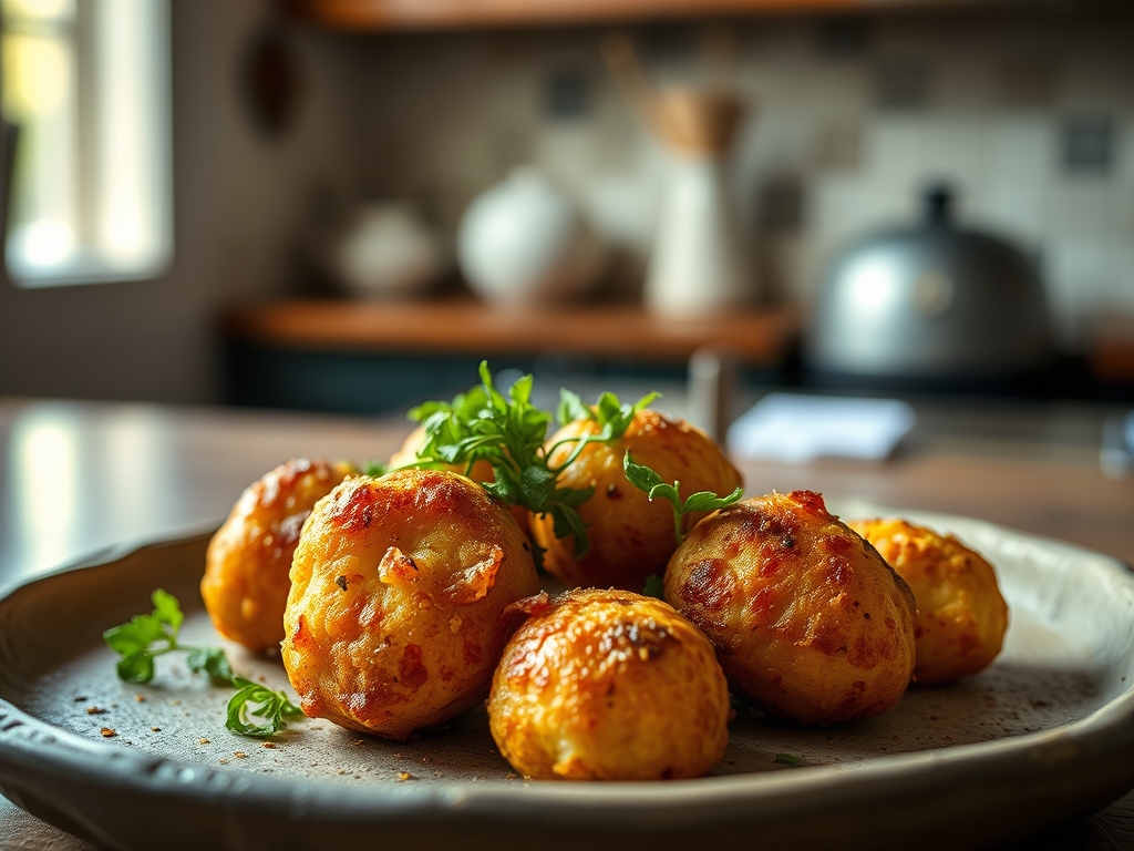 Bolas de queijo e fiambre fritas