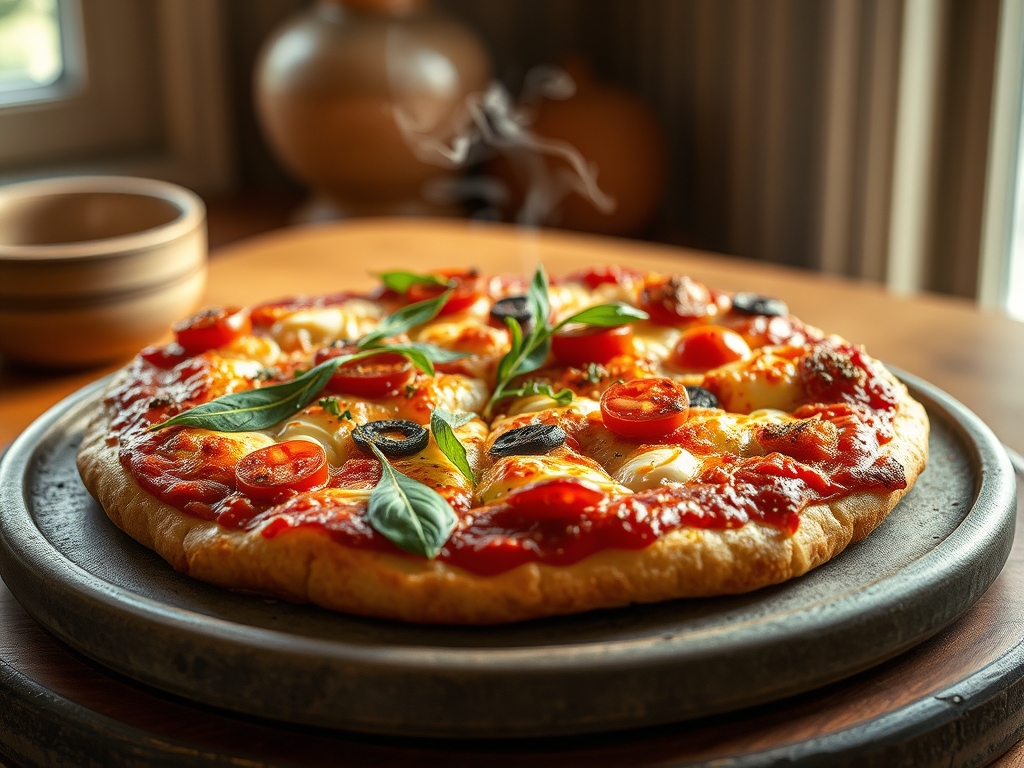 Pizza de cogumelos redonda real