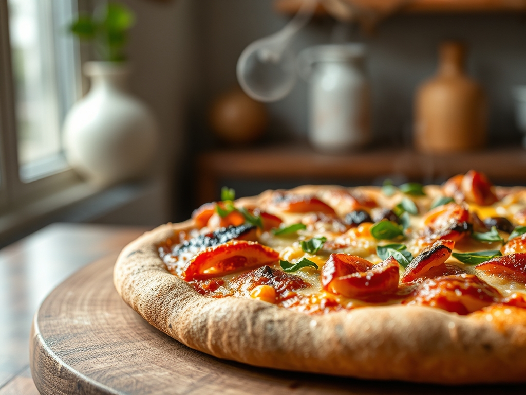 Pizza de manjericão e alho redonda