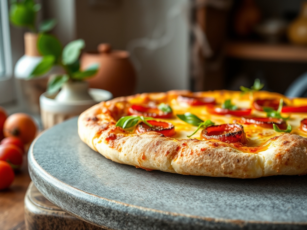 Pizza de pimentos e cebola redonda