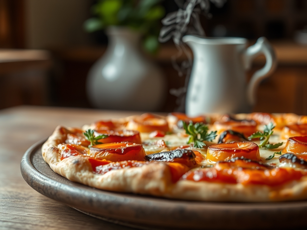 Pizza de presunto e ananás redonda