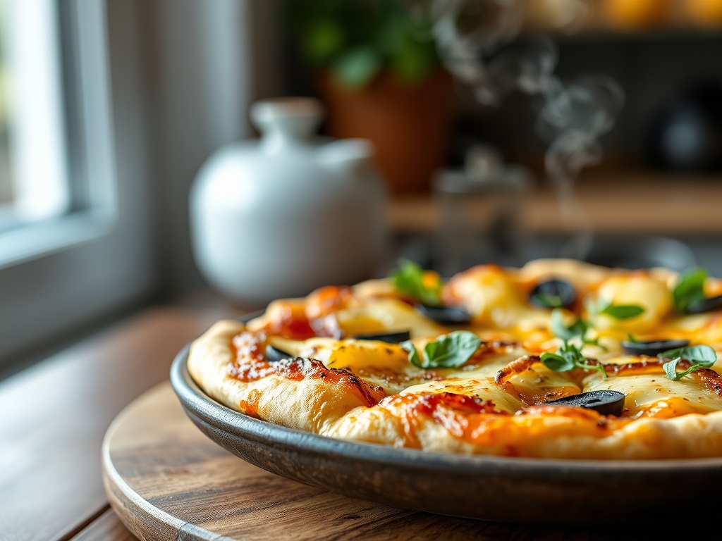 Pizza de queijo azul e mel redonda
