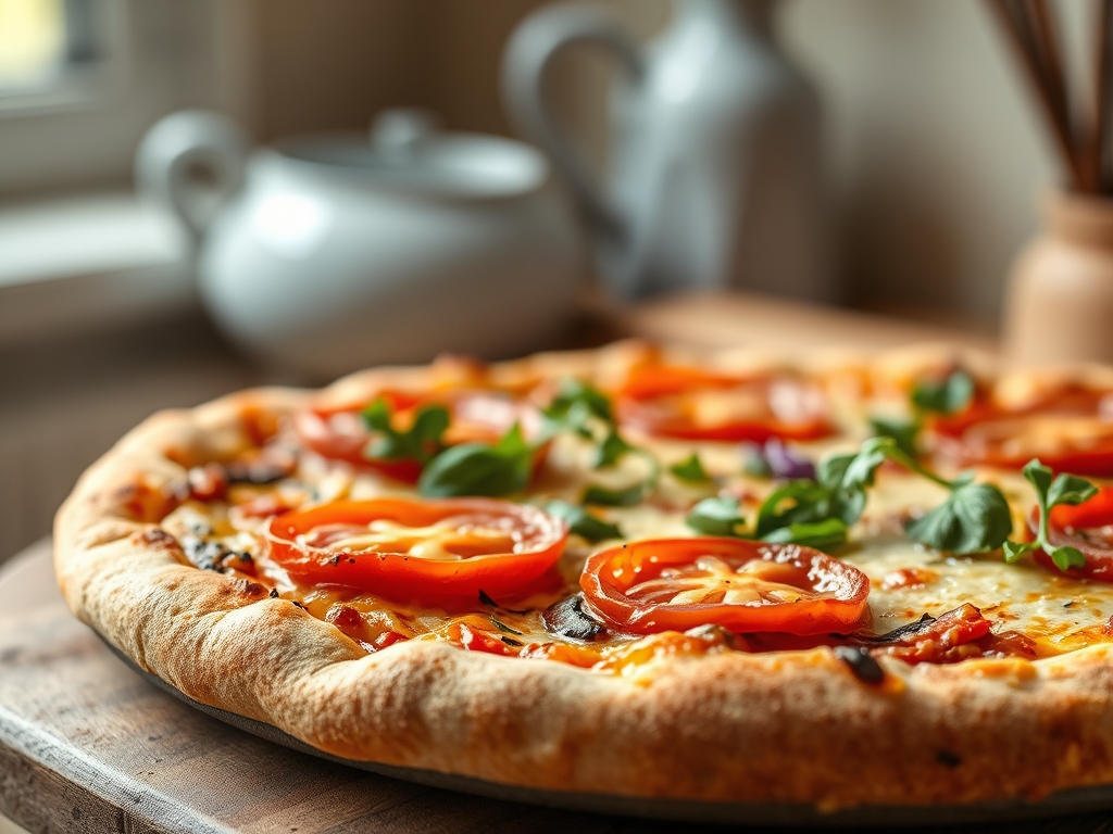 Pizza de rucula e tomate seco redonda