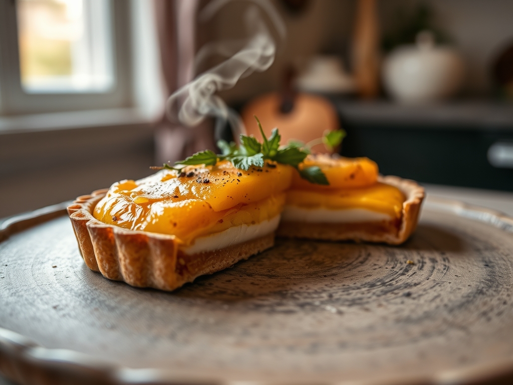 Tarte de coco redonda e dourada