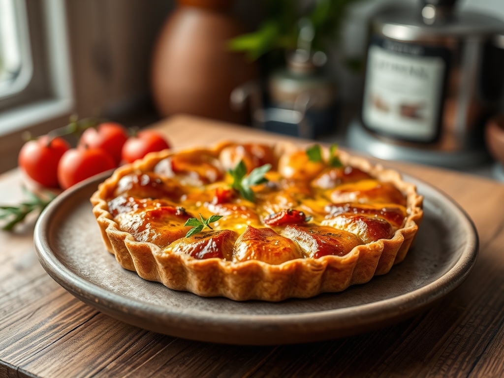 Tarte de peras redonda e rubi